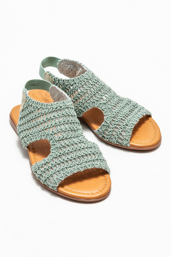 Yeşil simli düz kadın sandalet, rahat kullanım için - Elle Shoes