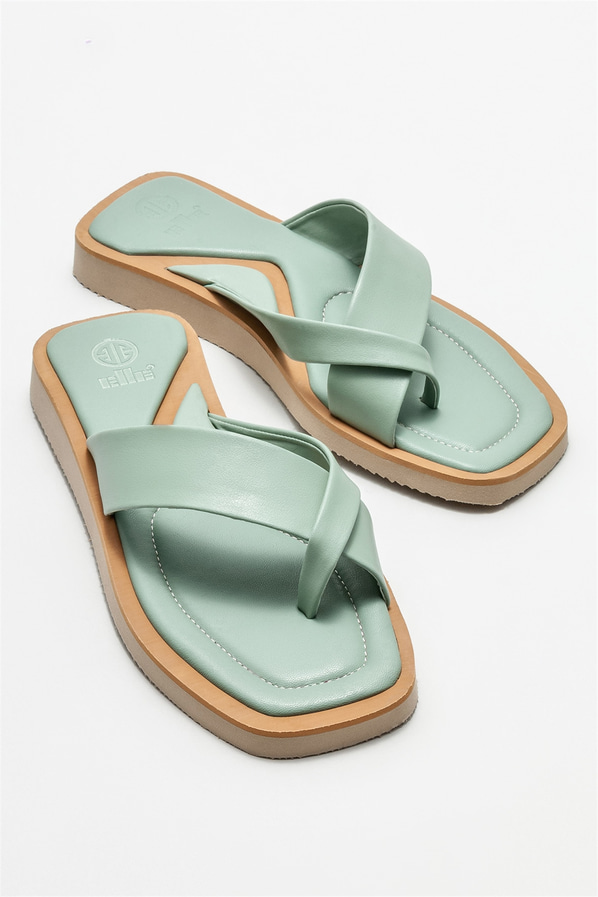 Yeşil kadın düz terlik - Elle Shoes