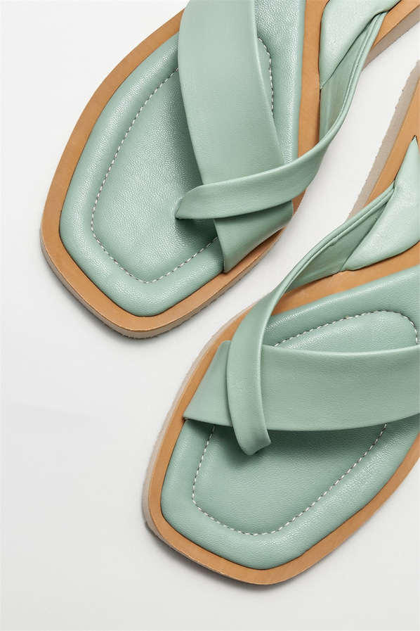 Yeşil kadın düz terlik - Elle Shoes