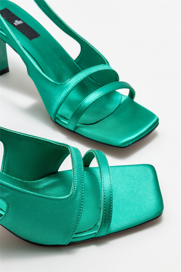 Yeşil topuklu kadın sandalet - Elle Shoes