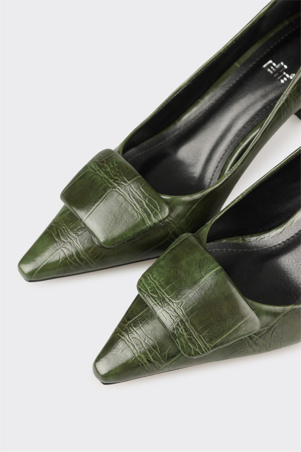 Yeşil sivri burunlu dolgu topuklu kadın ayakkabı, ofis stili için - Elle Shoes