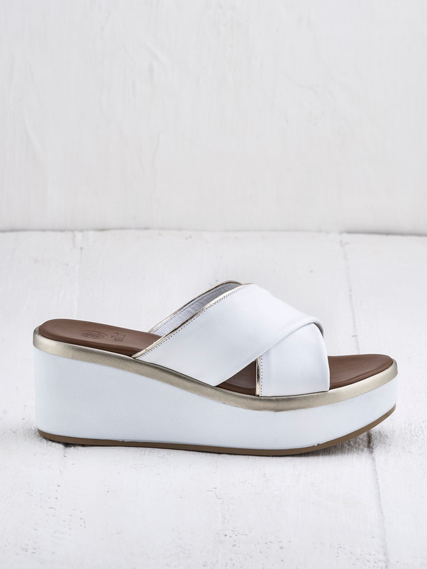 Beyaz deri kadın düz terlik - Elle Shoes