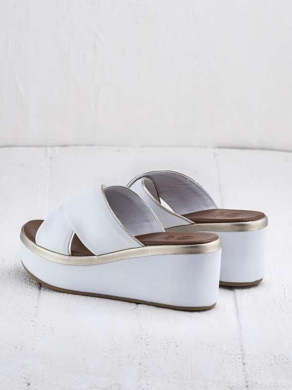 Beyaz deri kadın düz terlik - Elle Shoes