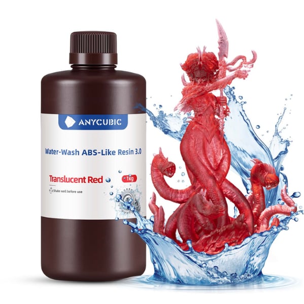 Anycubic Water-Wash ABS-Like Resin 3.0-Trans.Red