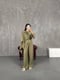 Khaki Shawl Detailed Linen Set Gaus00142