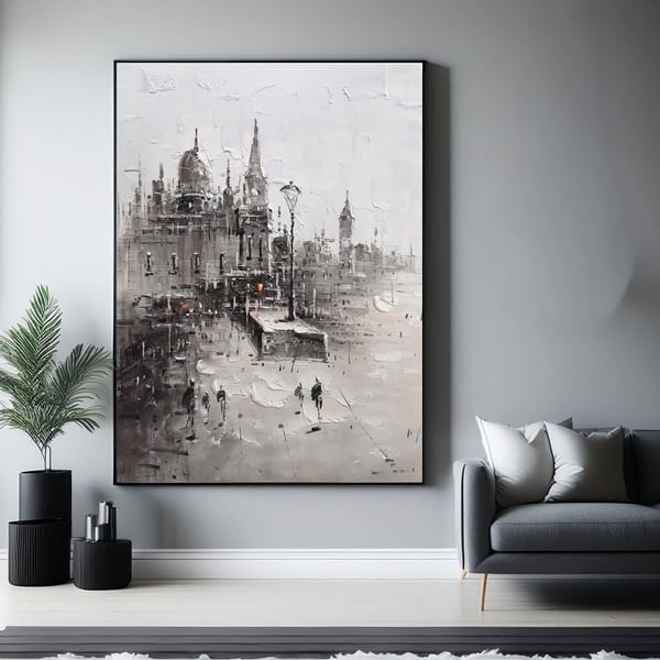 Abstract Gray City Yağlı Boya Dokulu TabloYağlı Boya Dokulu Soyut TablolarTablolife