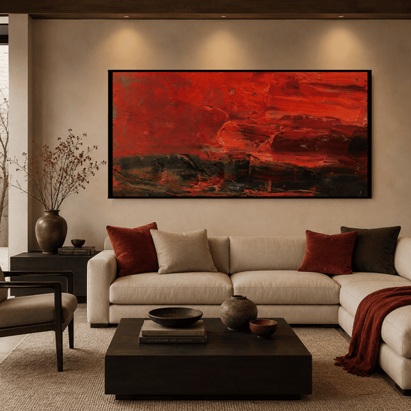 Abstract Red Sky Yağlı Boya Dokulu TabloYağlı Boya Dokulu Soyut TablolarTablolife