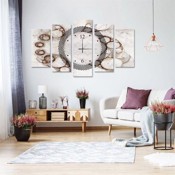 Dalgalar Saatli 5 Parçalı Kanvas TabloParçalı KanvasTablolife.com