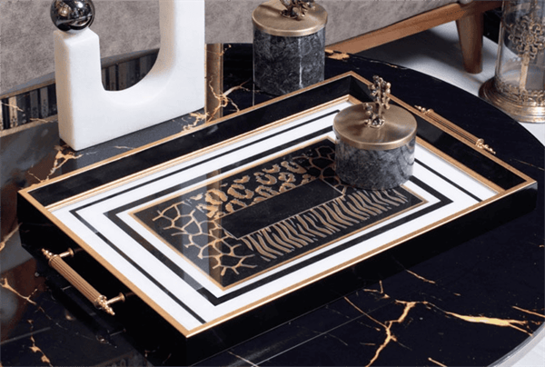 Dekoratif Lüks Sunum Tepsisi Siyah BeyazTepsilerTablolife.com