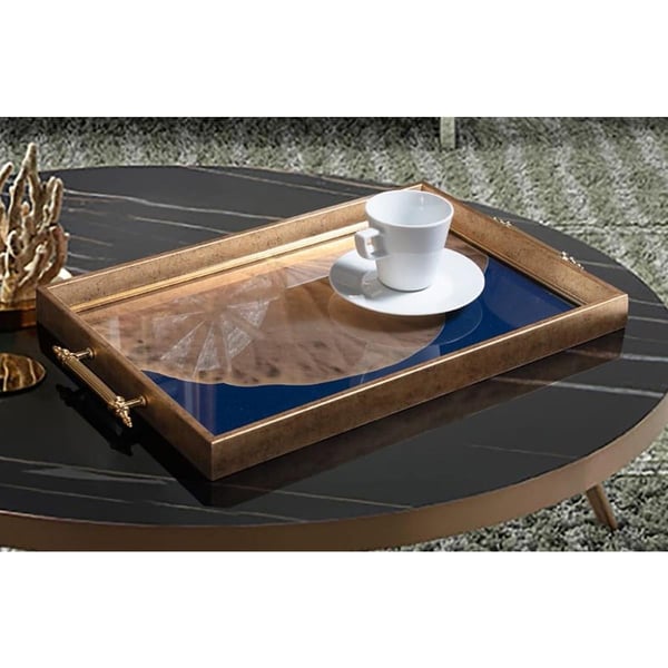 Dekoratif Sunum Tepsisi Gold LacivertTepsilerTablolife.com