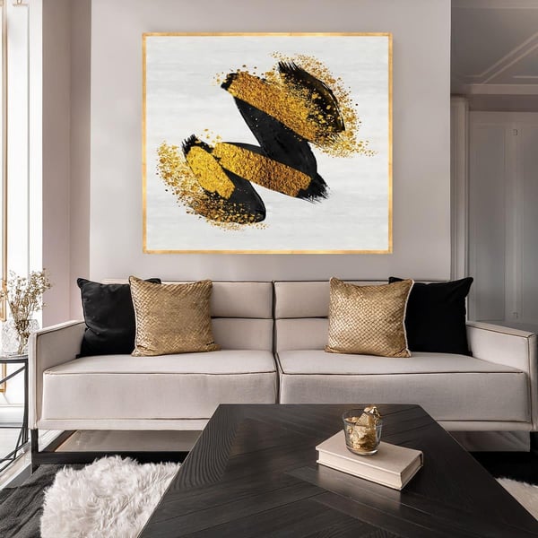 Gold Black Brush Yağlı Boya Dokulu TabloYağlı Boya Dokulu Soyut TablolarTablolife