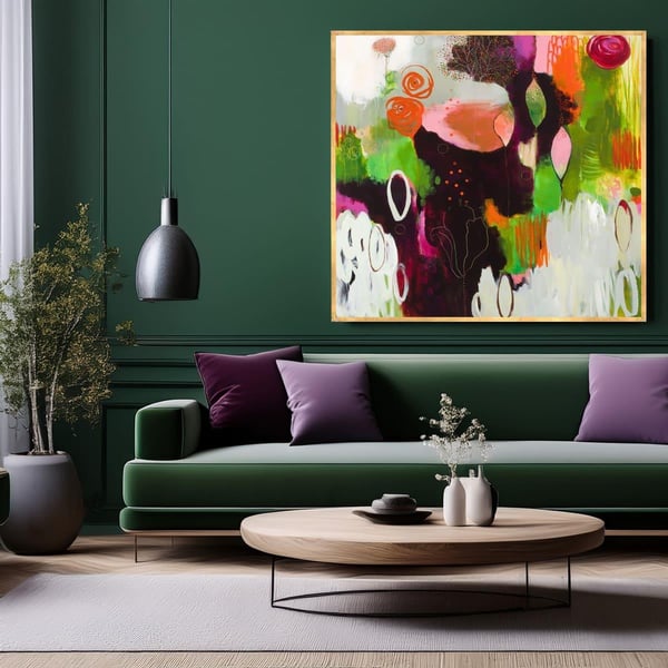 Green Flora Yağlı Boya Dokulu TabloYağlı Boya Dokulu Soyut TablolarTablolife
