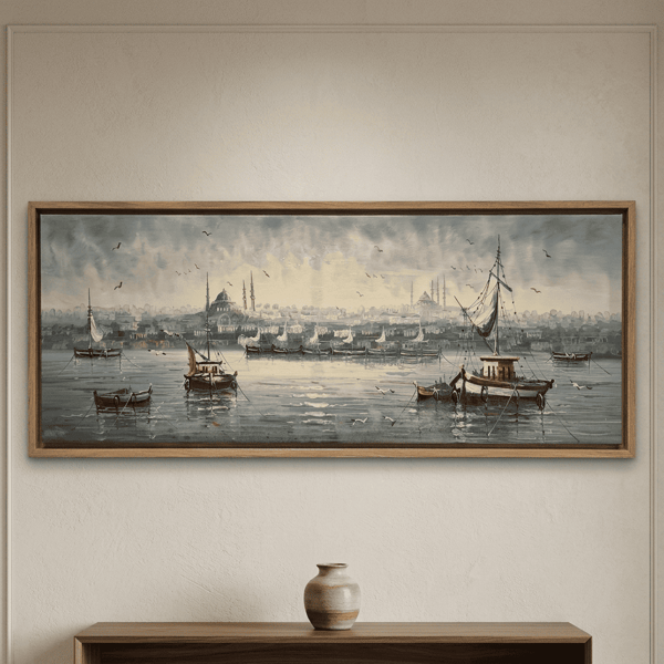 İstanbul Manzara 2 Handmade Tamamı Yağlı Boya TabloYağlı Boya Dokulu Şehir TablolarıTablolife