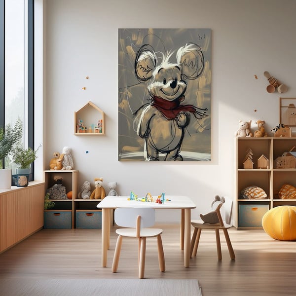 Kırmızı Atkılı Sevimli Dost Yağlı Boya Dokulu TabloYağlı Boya Dokulu Soyut TablolarTablolife