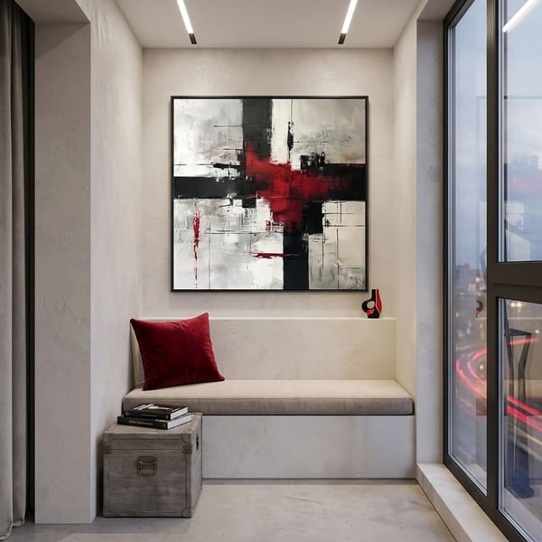 Kırmızı Tutku  Modern Minimalist Soyut Yağlı Boya Dokulu TabloYağlı Boya Dokulu Soyut TablolarTablolife