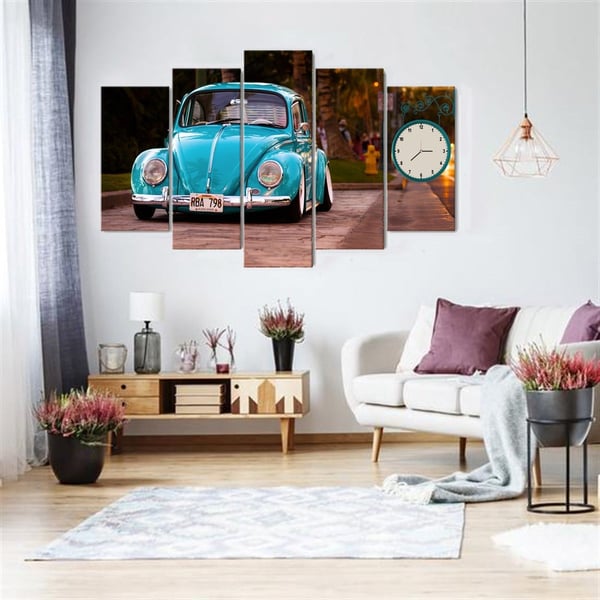 Mavi Vosvos 5 Parçalı Saatli Kanvas TabloKanvas TablolarTablolife.com