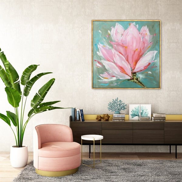 Pink Flower - Yağlı Boya Dokulu Tablo