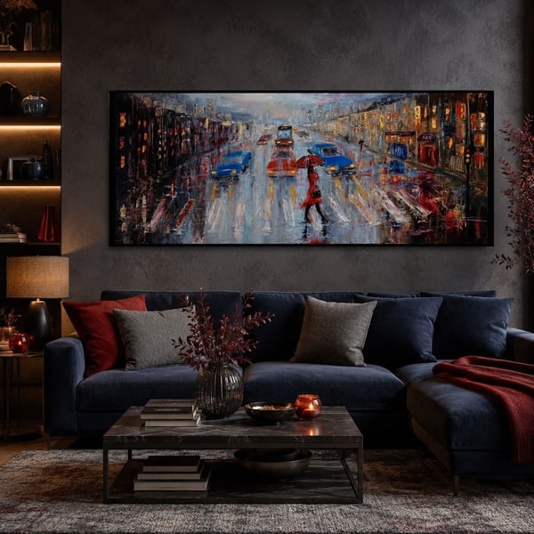 Rainy City Yağlı Boya Dokulu TabloYağlı Boya Dokulu Soyut TablolarTablolife
