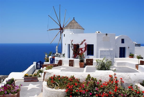 Santorini Beyaz Ev - Kanvas Tablo