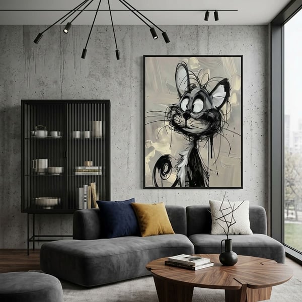 Şaşkın Kedi İllüstratif Yağlı Boya Dokulu TabloYağlı Boya Dokulu Hayvan TablolarıTablolife