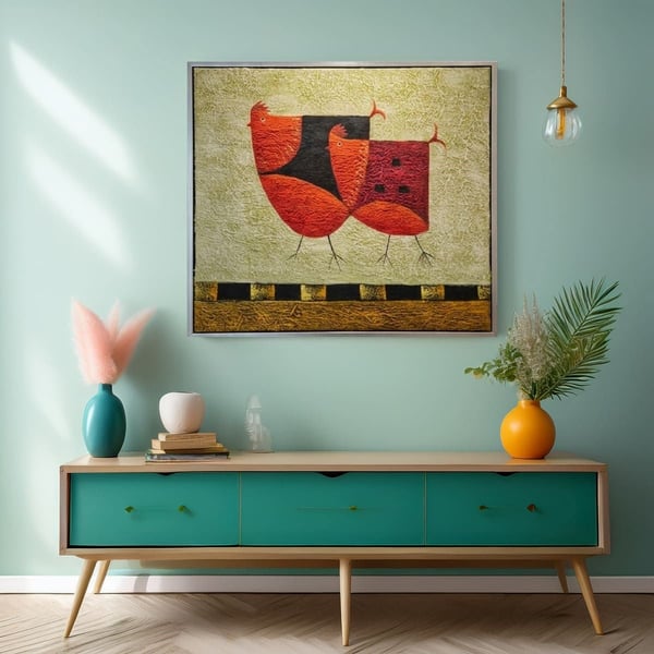 Tavuklar Handmade Tamamı Yağlı Boya TabloYağlı Boya Dokulu Hayvan TablolarıTablolife