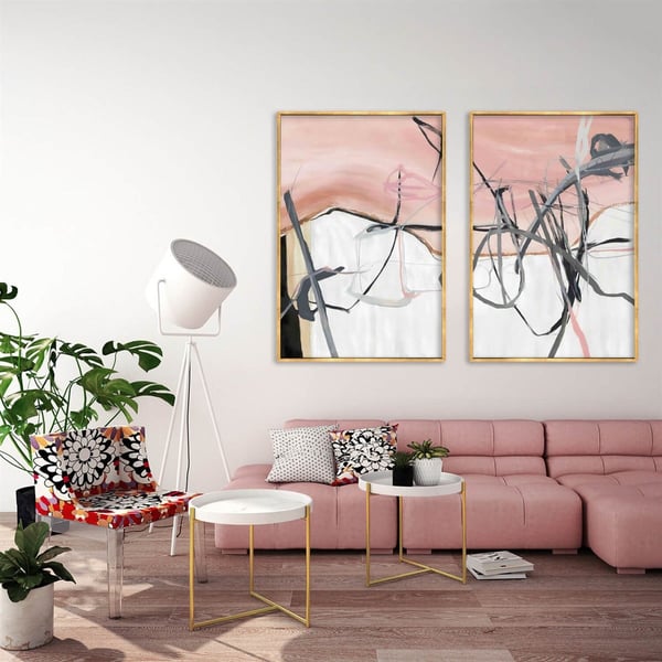 Toz Pembe Yağlı Boya Dokulu TabloYağlı Boya Dokulu Soyut TablolarTablolife.com