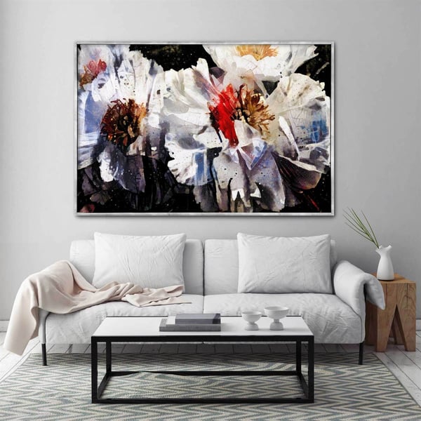 White Flowers - Yağlı Boya Dokulu TabloYağlı Boya Dokulu Soyut TablolarTablolife.com