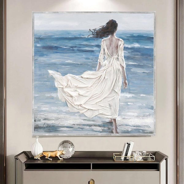 Woman In White Dress Yağlı Boya Dokulu TabloYağlı Boya Dokulu Kadın Temalı TablolarTablolife