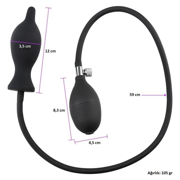 Şişebilen Pompalı Anal Plug Siyah