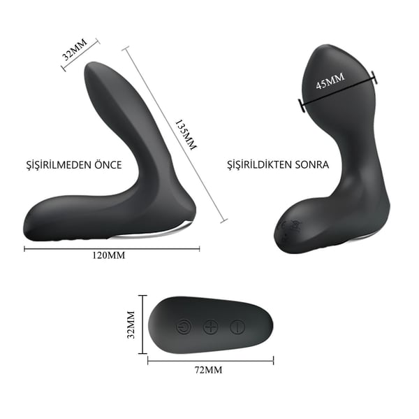 USB Şarjlı Uzaktan Kumandalı 12 Modlu Şişirilebilir Titreşimli Prostat Vibratör ve Anal Plug Siyah