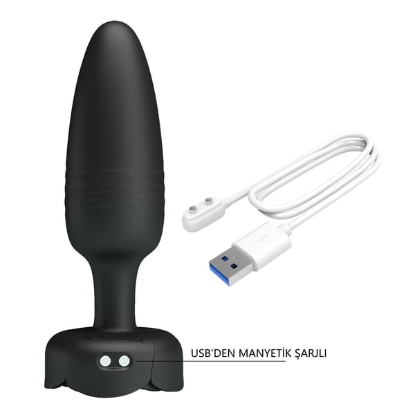 USB'den Manyetik Şarjlı 10 Farklı Titreşimli İleri Geri Hareketli 5 Led Işıklı Silikon Anal Plug - Tarion