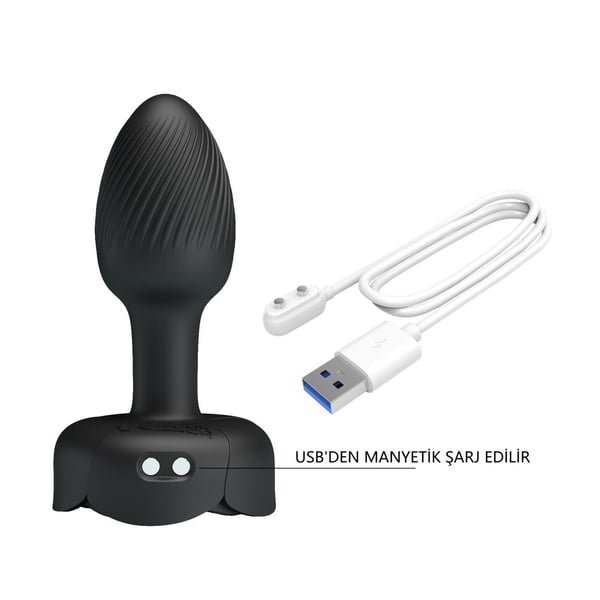USB'den Manyetik Şarjlı 10 Farklı Titreşimli 5 Led Işıklı Silikon Anal Plug - Olman