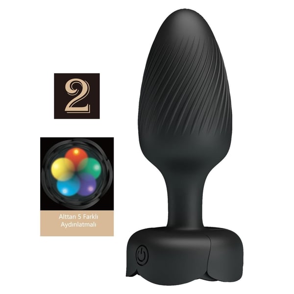 USB'den Manyetik Şarjlı 10 Farklı Titreşimli 5 Led Işıklı Silikon Anal Plug - Varian