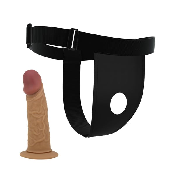 17,5 cm Belden Bağlamalı İçi Boş 7 cm Dolgulu Strapon Penis - Houston