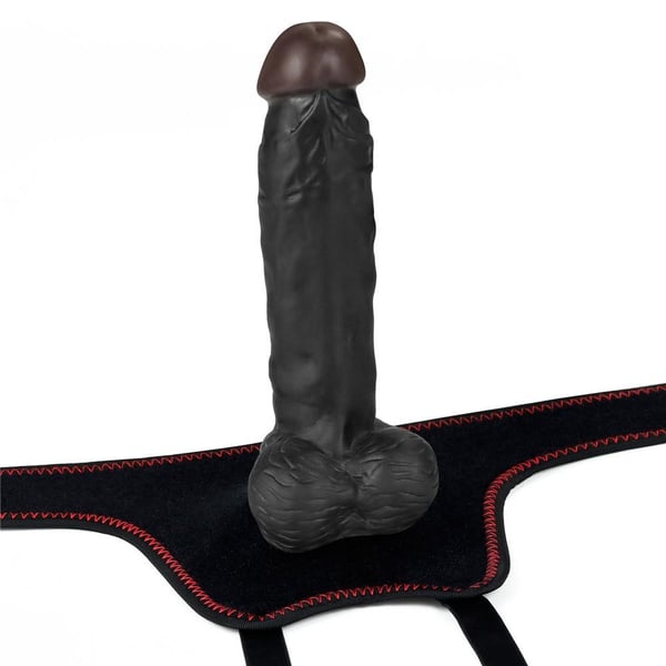 20 cm Belden Bağlamalı İçi Dolu Titreşimli Zenci Strapon Dildo