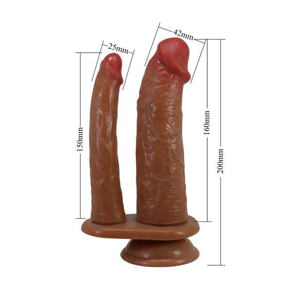 Belden Bağlamalı Çift Taraflı Ten Hassasiyetinde Vantuzlu Realistik Çatal Penis - Goran