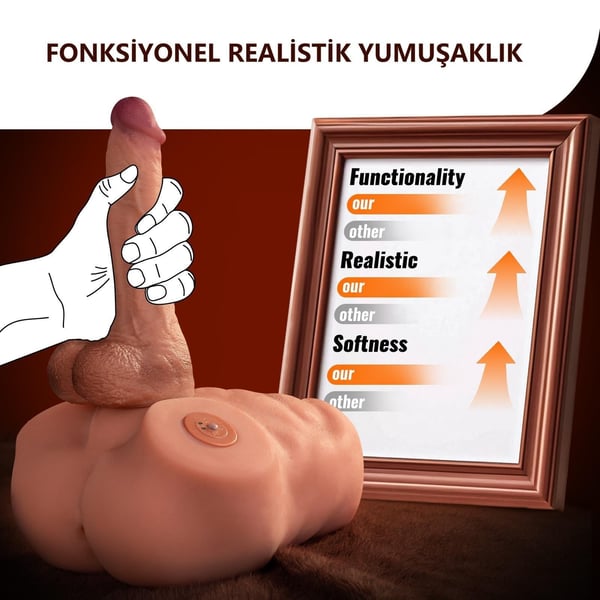 2 İşlevli Realistik 21,5 cm İleri Geri Hareket Penisli Anal Girişli Erkek Kalça - Jonah