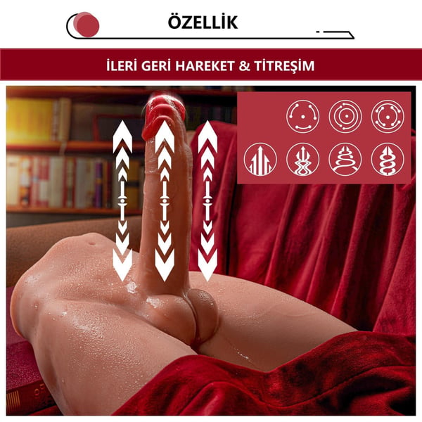 2 İşlevli Gerçekçi Ölçülerde Realistik İleri Geri Hareketli 17 cm Penisli Anal Girişli Erkek Vücut - Jason