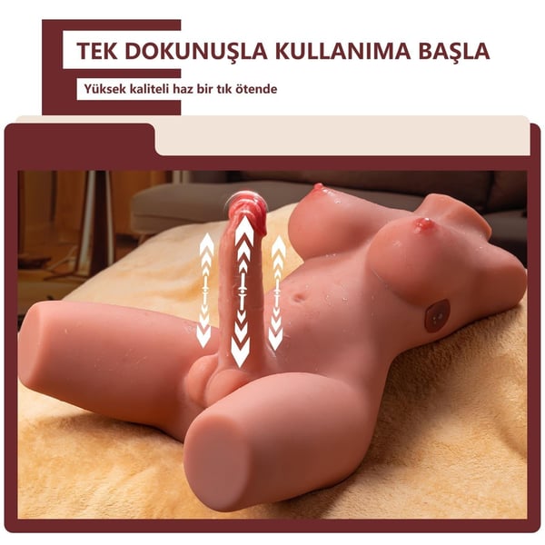 2 İşlevli Gerçekçi Ölçülerde Realistik İleri Geri Hareketli 17 cm Penisli Anal Girişli  Bayan Vücut - Miah