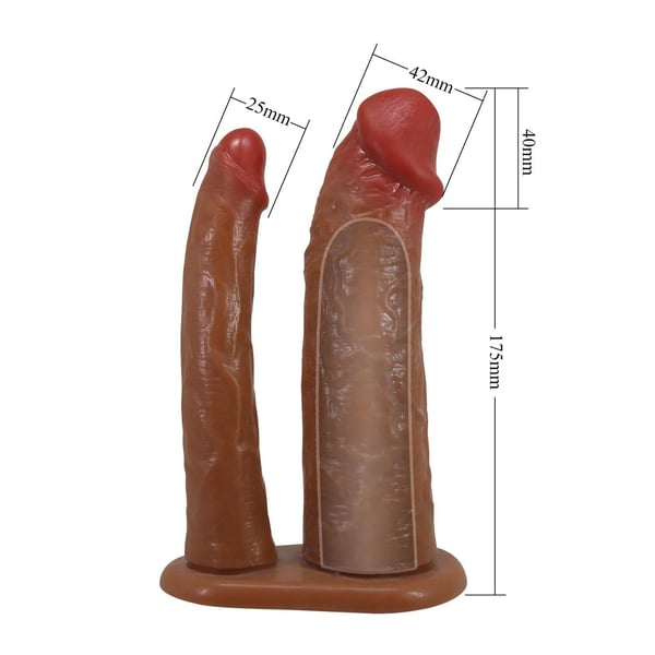 4 cm Uzatmalı Çiftli İçi Boş 17,5 cm Çatal Dildo Penis Kılıfı - Yairon