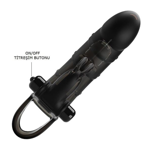 4 cm Dolgu Uzatmalı Titreşimli Zenci Penis Kılıfı Prezervatif Vibratör