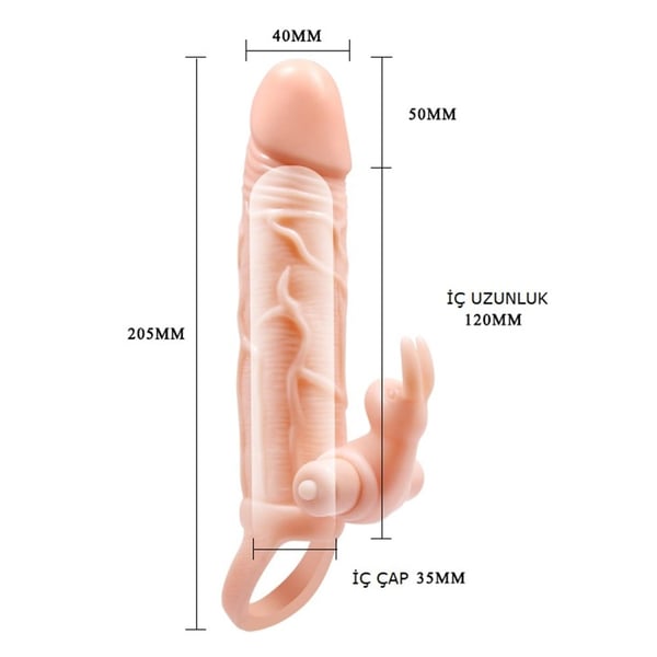 5 cm Dolgu Uzatmalı Çift Titreşimli Penis Kılıfı Prezervatif Vibratör