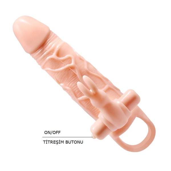 5 cm Dolgu Uzatmalı Çift Titreşimli Penis Kılıfı Prezervatif Vibratör