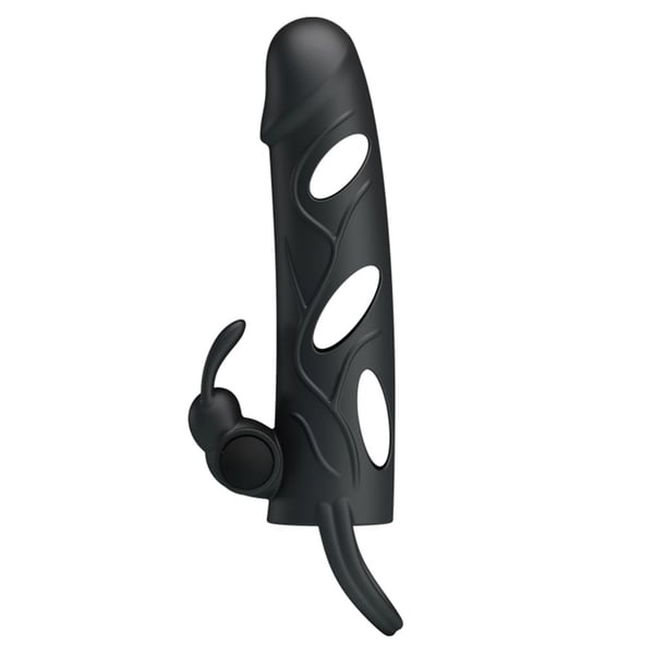 Titreşimli Klitoral Uyarıcılı Uzatmalı Penis Kılıfı Zenci Penis 14cm