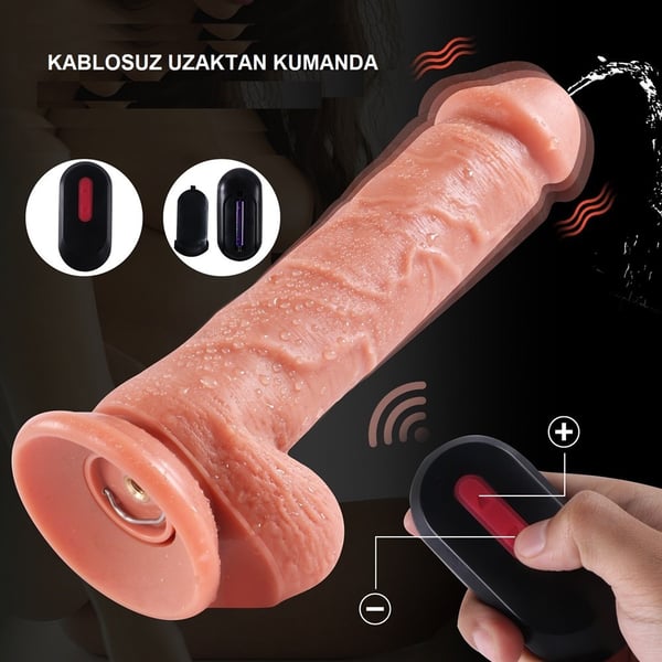 21,5 cm belden bağlamalı Uzaktan Kumandalı Su Fışkırtmalı Vantuzlu Realistik Dildo Penis