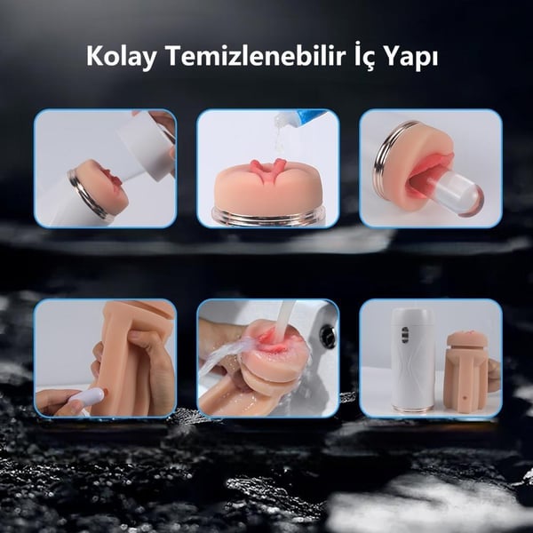 USB'den Şarjlı 3 Emme ve Güçlü 7 Titreşim Fonksiyonlu Realistik Masturbatör - Riley