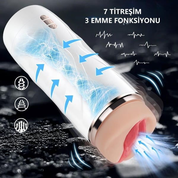 USB'den Şarjlı 3 Emme ve Güçlü 7 Titreşim Fonksiyonlu Realistik Masturbatör - Riley