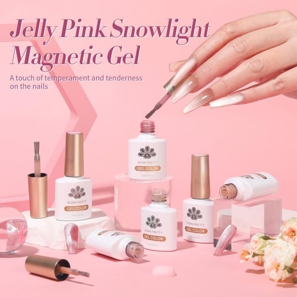 BORN PRETTY 6pcs/set Jelly Pink Snowlight Magnetic Gel Kalıcı oje Seti (55480)