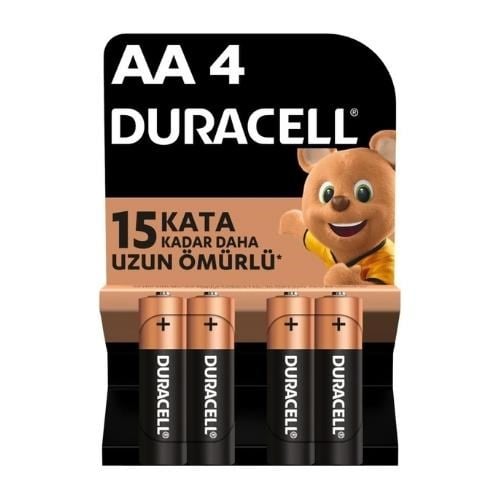Duracell AA 1.5V Alkalin 4'lü Paket Pil