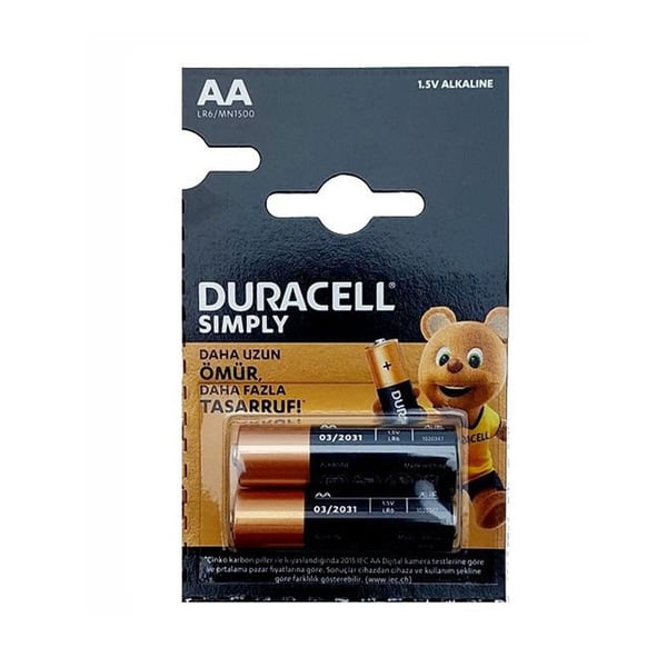 Duracell AA 1.5V Alkalin 2'li Paket Pil - Simply